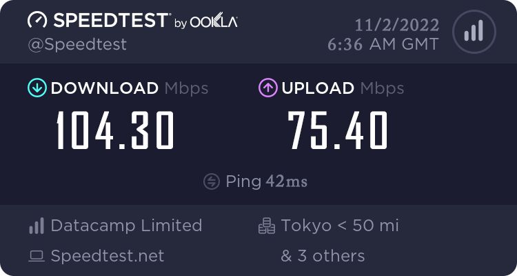 使用NordVPN連接到日本地區的速度